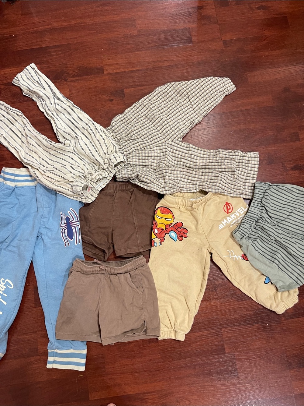 Assorted Kids Pants Bundle - Neutral Stripes & Character Prints